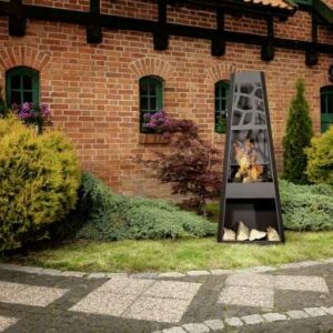 Dobar Metall-Gartenkamin mit Grillrost und Stauraum schwarz 57,5 x 38 x 148 cm