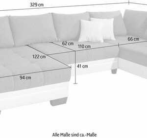 Nova Via Wohnlandschaft "Nikita", wahlweise mit Kaltschaum (140kg Belastung/Sitz) und Bluetooth-Soundsystem, sowie RGB-LED-Beleuchtung