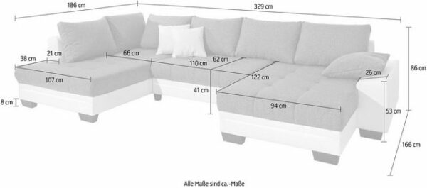 Nova Via Wohnlandschaft "Nikita", wahlweise mit Kaltschaum (140kg Belastung/Sitz) und Bluetooth-Soundsystem, sowie RGB-LED-Beleuchtung