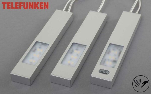 Telefunken LED Unterbauleuchten Thot 16 cm 3er Set, Infrarot-Sensor, aluminiumfarben