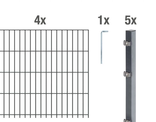 Alberts Doppelstabmatten-Grundset 10 m 250 x 103 cm 6/5/6 anthrazit