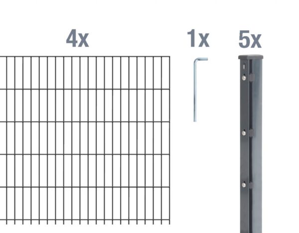 Alberts Doppelstabmatten-Grundset 10 m 250 x 103 cm 6/5/6 anthrazit