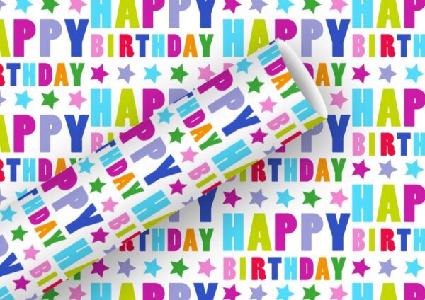 Braun & Company Geschenkpapier Kollektion Happy Birthday Sterne 1,5 m x 70 cm