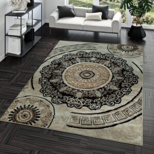 Designteppich Kurzflor Wohnzimmer Teppich Vintage Mandala Muster Orient Optik Beige Braun, TT Home, rechteckig, Höhe: 13 mm