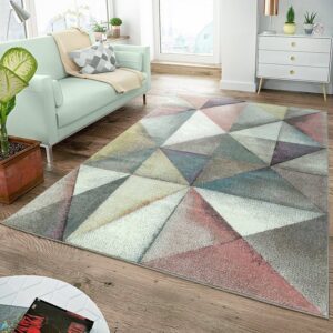 Designteppich Moderner Kurzflor Teppich Pastellfarben Geometrisches Design Multicolor Bunt, TT Home, rechteckig, Höhe: 13 mm