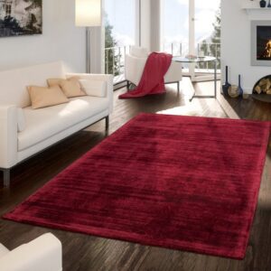 Designteppich Wohnzimmer-Teppich, Kurzflor Handgearbeitet Aus Viskose, Einfarbig In Rot, TT Home, rechteckig, Höhe: 13 mm