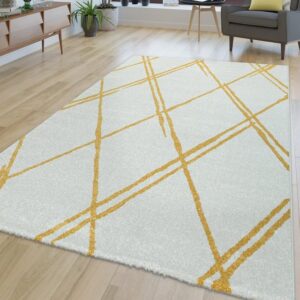 Designteppich Wohnzimmer-Teppich, Kurzflor Mit Skandi-Design Und Rauten-Muster, In Weiß Gelb, TT Home, rechteckig, Höhe: 15 mm