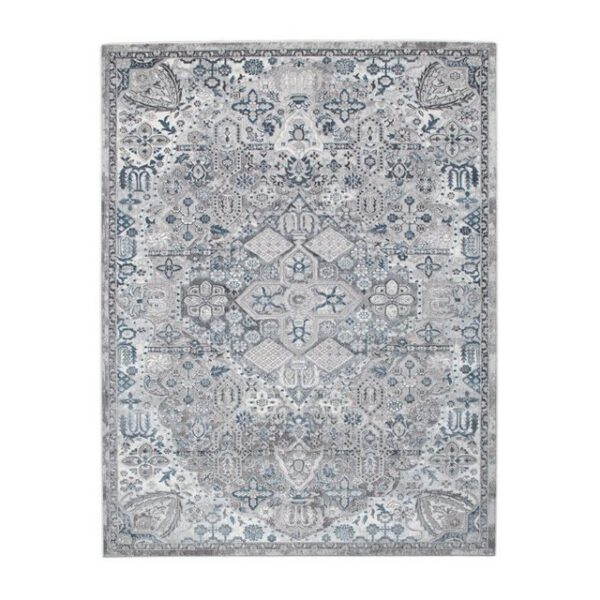 Designteppich Wohnzimmer Teppich Kurzflor Ornamente Und Orientalisches Design Modern Grau Blau, TT Home, rechteckig, Höhe: 13 mm