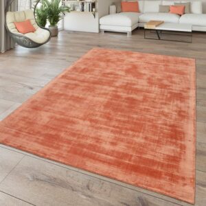 Designteppich Wohnzimmer-Teppich, Kurzflor-Teppich Hochwertige Handarbeit, Einfarbig In Orange, TT Home, rechteckig, Höhe: 12 mm