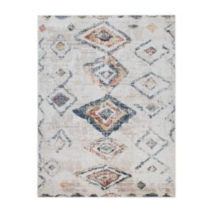 Designteppich Wohnzimmer Teppich Vintage Kurzflor Modern Boho Design Abstrakt Creme Blau Gelb, TT Home, rechteckig, Höhe: 12 mm