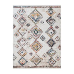 Designteppich Wohnzimmer Teppich Vintage Kurzflor Rauten Boho Design Beige Rot Gelb Blau, TT Home, rechteckig, Höhe: 12 mm