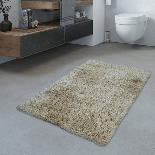 Fußmatte Badezimmer Teppich Hochflor Badematte Modern Kuschelig Weich Uni Beige, TT Home, rechteckig, Höhe: 44 mm