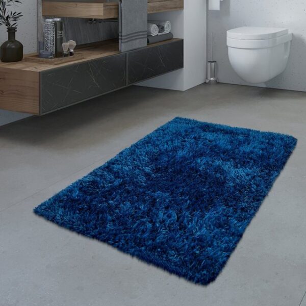 Fußmatte Badezimmer Teppich Hochflor Badematte Modern Kuschelig Weich Uni Blau, TT Home, rechteckig, Höhe: 44 mm