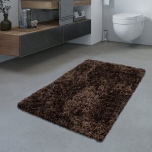 Fußmatte Badezimmer Teppich Hochflor Badematte Modern Kuschelig Weich Uni Braun, TT Home, rechteckig, Höhe: 44 mm