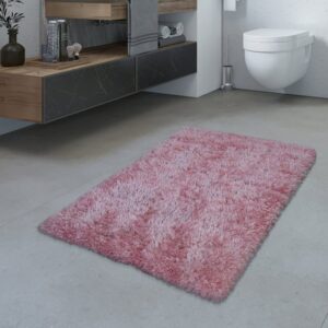 Fußmatte Badezimmer Teppich Hochflor Badematte Modern Kuschelig Weich Uni Rosa, TT Home, rechteckig, Höhe: 44 mm