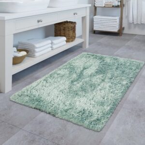 Fußmatte Badezimmer Teppich Hochflor Badematte Modern Kuschelig Weich Uni Türkis, TT Home, rechteckig, Höhe: 44 mm