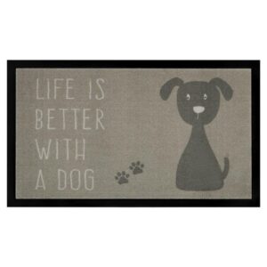 Fußmatte Fußmatte Life is better dog, Teppich Boss, rechteckig, Höhe 6 mm, In/- Outdoor geeignet, Hund Motiv, Schriftzug, 3D Optik, Robust, Pflegeleicht, Kurzflor, braun taupe, Teppich Boss, rechteckig, Höhe: 5 mm