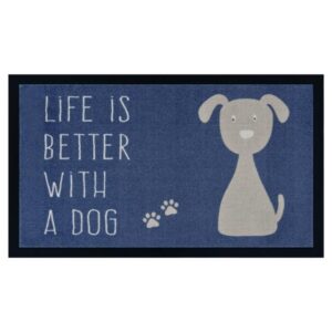 Fußmatte Fußmatte Life is better dog, Teppich Boss, rechteckig, Höhe 6 mm, In/- Outdoor geeignet, Hund Motiv, Schriftzug, 3D Optik, Robust, Pflegeleicht, Kurzflor, blau, Teppich Boss, rechteckig, Höhe: 5 mm