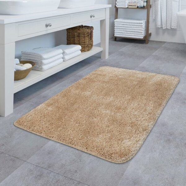 Fußmatte Hochflor Badematte Einfarbig Moderner Rutschfester Badezimmerteppich In Beige, TT Home, rechteckig, Höhe: 29 mm