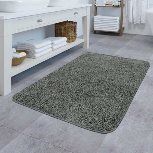 Fußmatte Moderne Badematte Im Uni Look Trendiger Hochflor Badteppich Rutschfest In Grau, TT Home, rechteckig, Höhe: 24 mm