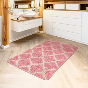 Fußmatte Moderne Badematte Mit Rautenmuster Trendiger Hochflor Badteppich In Pink Weiß, TT Home, rechteckig, Höhe: 24 mm