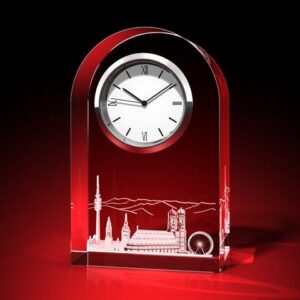 GLASFOTO.COM Tischuhr München Silhouette - Uhr, Glas rund 60 x 96 x 40 mm (B x H x T), 550 g