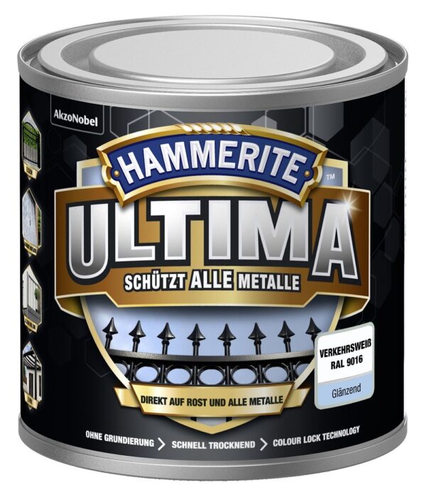 Hammerite Metallschutzlack ULTIMA glänzend verkehrsweiß RAL 9016 250 ml