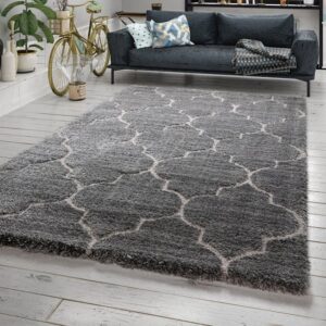 Hochflor-Teppich Hochflor-Teppich, Designer-Shaggy Für Wohnzimmer Mit Orient Design, In Grau, TT Home, rechteckig, Höhe: 44 mm