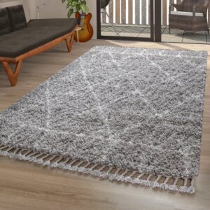 Hochflor-Teppich Shaggy-Teppich Grau Wohnzimmer Hochflor Weich Rauten Muster Orient Design, TT Home, rechteckig, Höhe: 54 mm