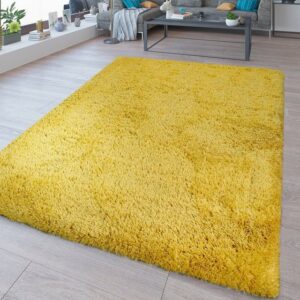 Hochflor-Teppich Waschbarer Hochflor Teppich Shaggy Flokati Look In Uni Gelb, TT Home, rechteckig, Höhe: 44 mm