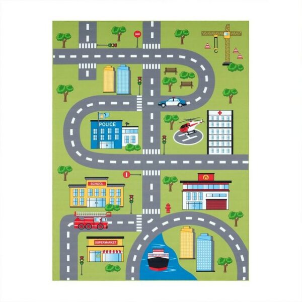 Kinderteppich Kinder-Teppich, Spielteppich Für Kinderzimmer Mit Straßen-Muster Und Autos, Grün, TT Home, rechteckig, Höhe: 9 mm