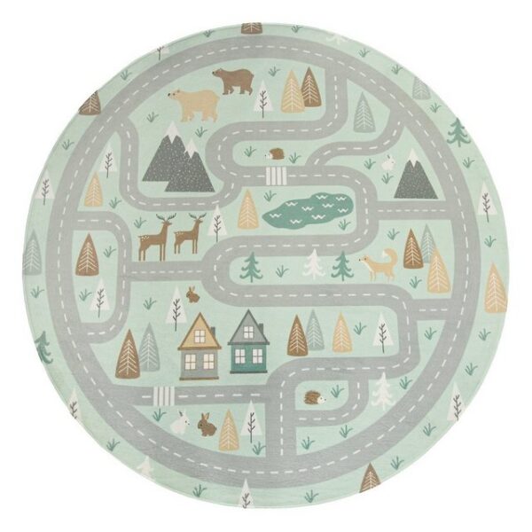 Kinderteppich Teppich Kinderzimmer Kinderteppich Babymatte Straßen Motiv Tiere Wald Haus Junge, TT Home, rund, Höhe: 8 mm