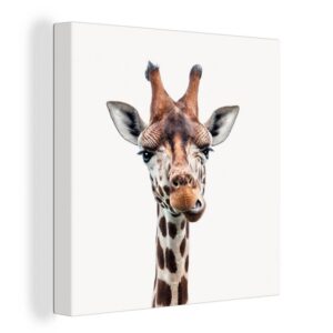 OneMillionCanvasses® Leinwandbild Jungen - Giraffe - Tiere - Kopf - Porträt - Kind - Mädchen, (1 St), Leinwand Bilder für Wohnzimmer Schlafzimmer