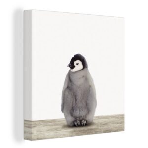 OneMillionCanvasses® Leinwandbild Kinder - Pinguin - Grau - Tiere - Mädchen - Jungen, (1 St), Leinwand Bilder für Wohnzimmer Schlafzimmer