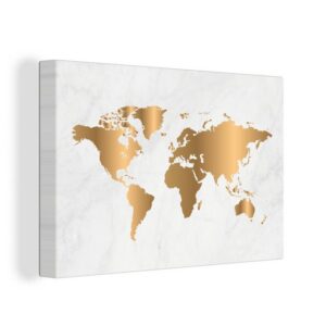 OneMillionCanvasses® Leinwandbild Weltkarte - Gold - Marmoroptik - Luxus - Design, (1 St), Wandbild Leinwandbilder, Aufhängefertig, Wanddeko