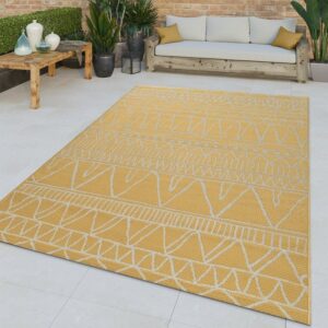 Outdoorteppich Flachgewebter In-& Outdoor Teppich Abstraktes Muster Orientalisch Gelb Modern, TT Home, rechteckig, Höhe: 8 mm