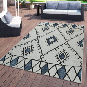 Outdoorteppich Flachgewebter In- & Outdoor Teppich Ethno Abstraktes Geometrisches Design Blau, TT Home, rechteckig, Höhe: 8 mm