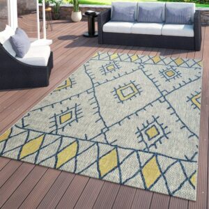 Outdoorteppich Flachgewebter In- & Outdoor Teppich Ethno Abstraktes Geometrisches Design Gelb, TT Home, rechteckig, Höhe: 8 mm