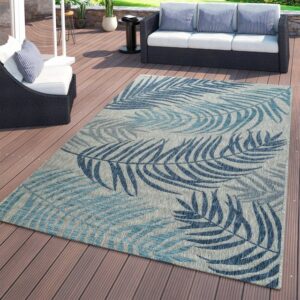 Outdoorteppich Flachgewebter In- & Outdoor Teppich Florales Design Konturenschnitt Blau Modern, TT Home, rechteckig, Höhe: 8 mm