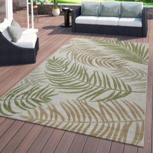 Outdoorteppich Flachgewebter In- & Outdoor Teppich Florales Design Konturenschnitt Grün Modern, TT Home, rechteckig, Höhe: 8 mm