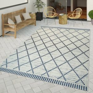 Outdoorteppich Flachgewebter In- & Outdoor Teppich Geometrisch Abstraktes Rauten Muster Weiß, TT Home, rechteckig, Höhe: 8 mm