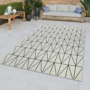 Outdoorteppich Kurzflor In- & Outdoor Teppich 3D Effekt Geometrisch Abstraktes Muster Weiß, TT Home, rechteckig, Höhe: 8 mm