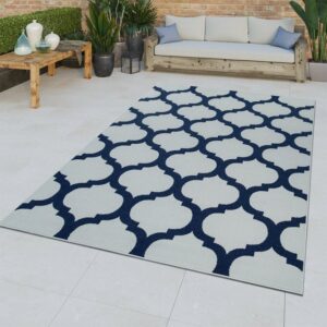 Outdoorteppich Moderner In- & Outdoor Kurzflor Teppich Marokkanisch Geometrisches Muster Weiß, TT Home, rechteckig, Höhe: 10 mm