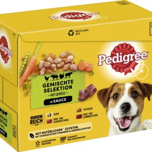 Pedigree Adult Gemischte Selektion mit Gemüse & Sauce 4 Varietäten Hundefutter 12 x 100g