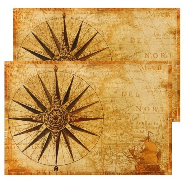 Platzset, Tischsets Textil CLOTH Landkarte Kompass Schiff 2er 45x30 cm, matches21 HOME & HOBBY, (2-St)