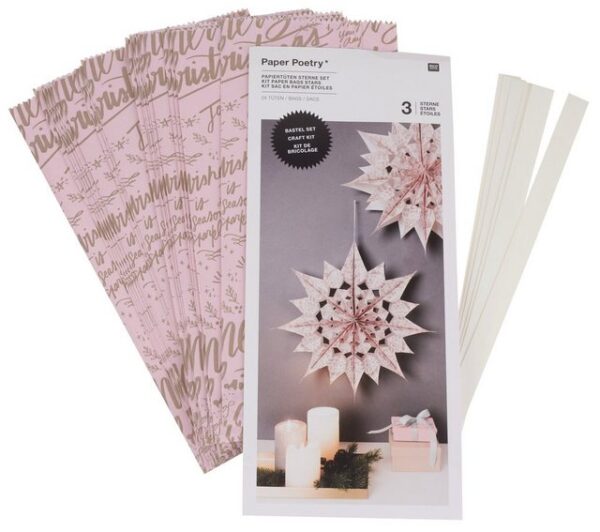 Rico Design Papierdekoration "Papiertüten Sterne-Set Merry Christmas groß Rosa", 30 Teile