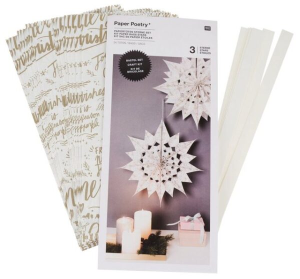 Rico Design Papierdekoration "Papiertüten Sterne-Set Merry Christmas groß Weiß", 30 Teile