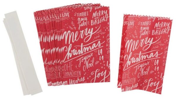 Rico Design Papierdekoration "Papiertüten Sterne-Set Merry Christmas klein Rot", 30 Teile