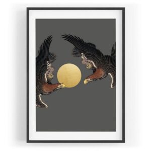 Sinus Art Wandbild Vogel Motiv Adler Greifvogel Raubvogel Goldene Sonne asiatisches Design