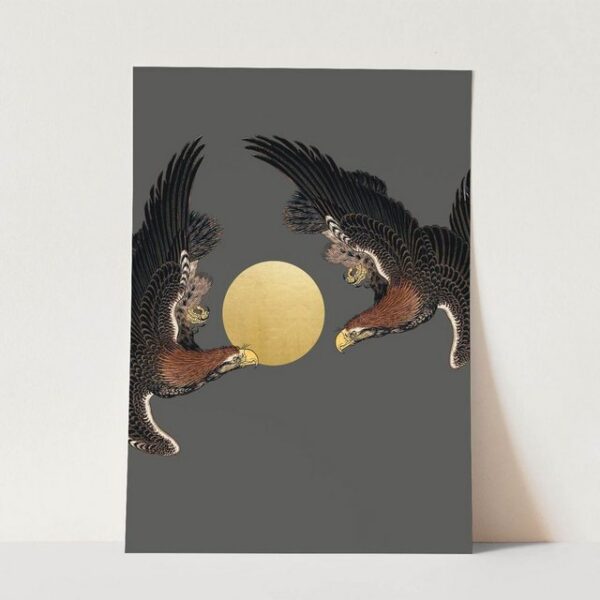 Sinus Art Wandbild Vogel Motiv Adler Greifvogel Raubvogel Goldene Sonne asiatisches Design